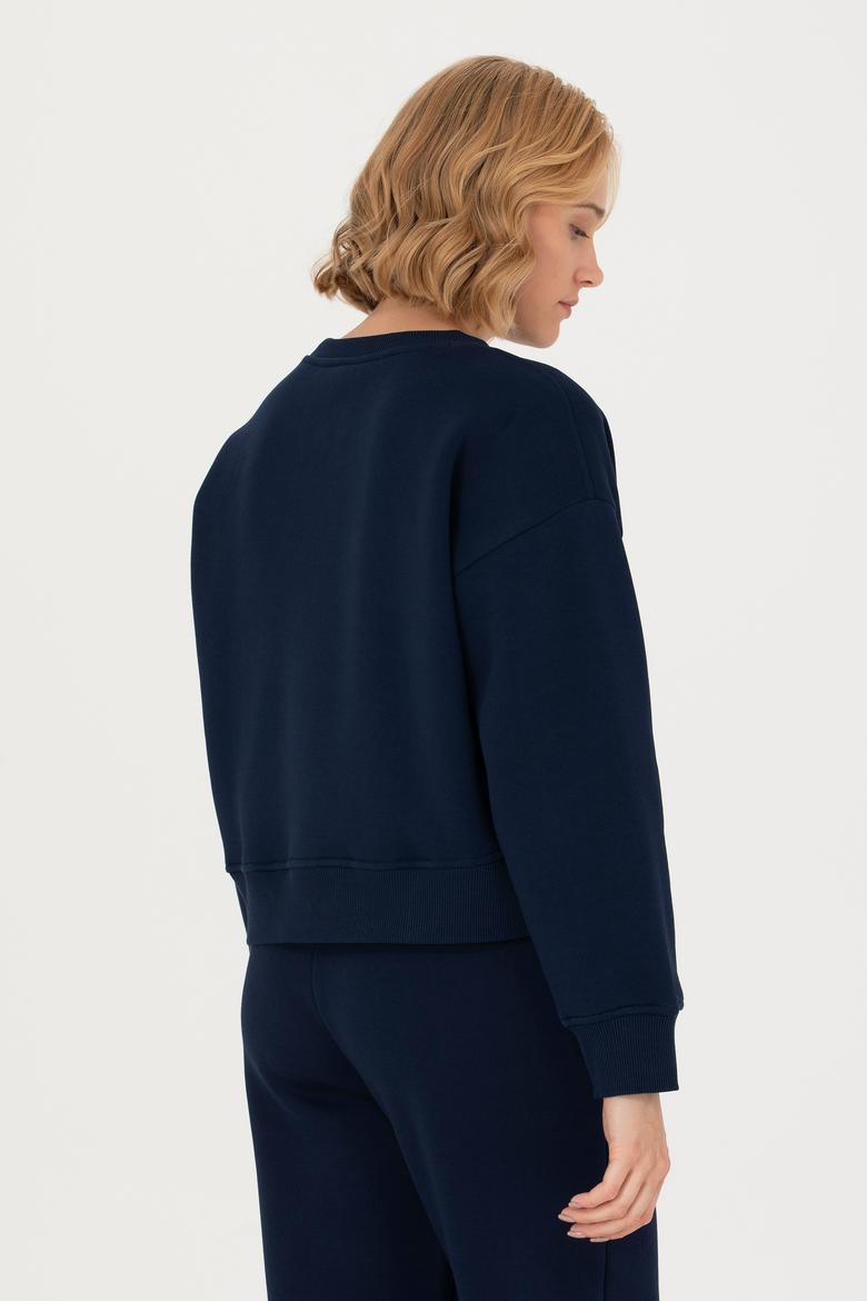 Kadın Lacivert Bisiklet Yaka Sweatshirt - 50275927012