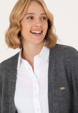 Kadın Gri Melanj Triko Hırka - 50276237025