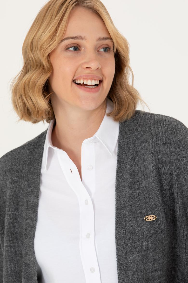 Kadın Gri Melanj Triko Hırka - 50276237025