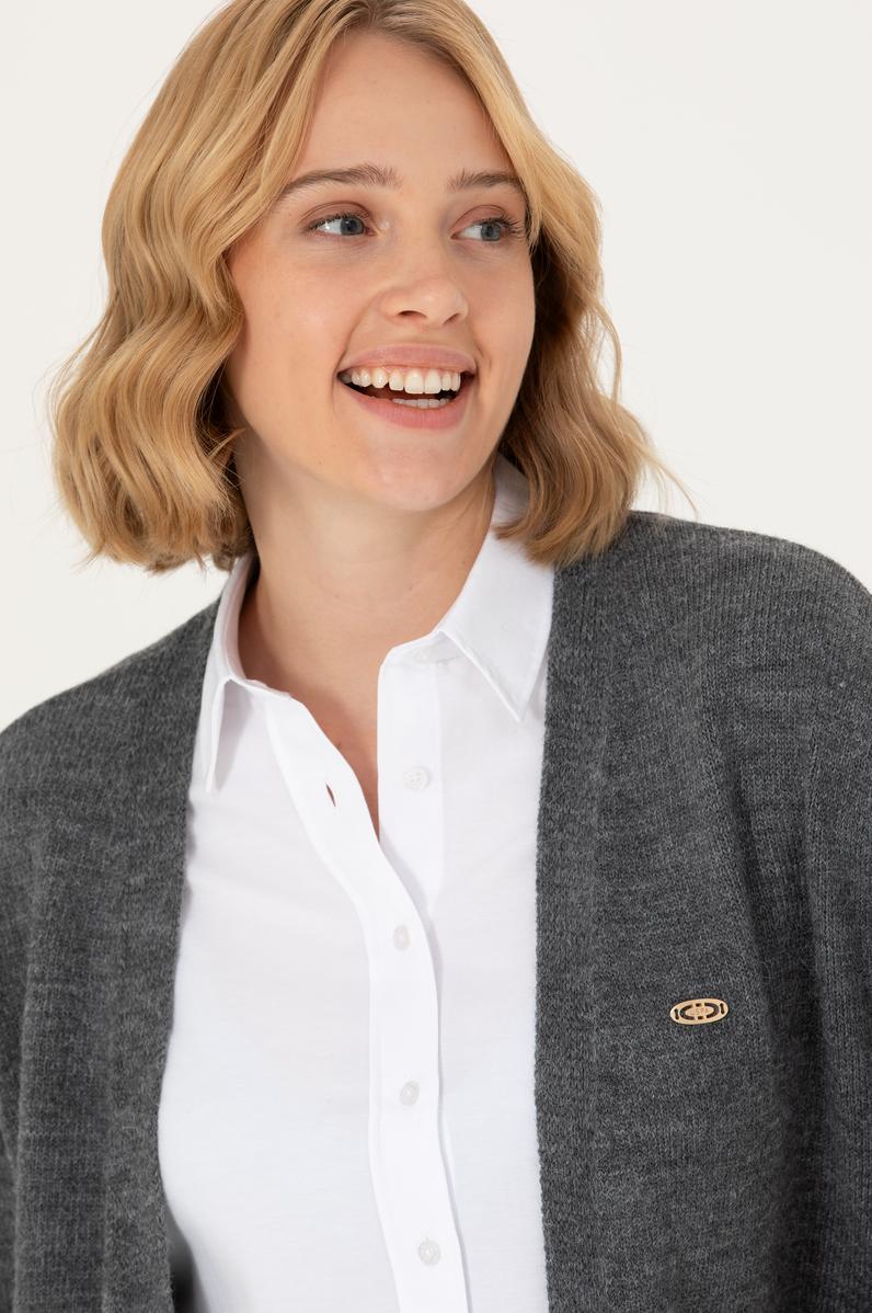 Kadın Gri Melanj Triko Hırka