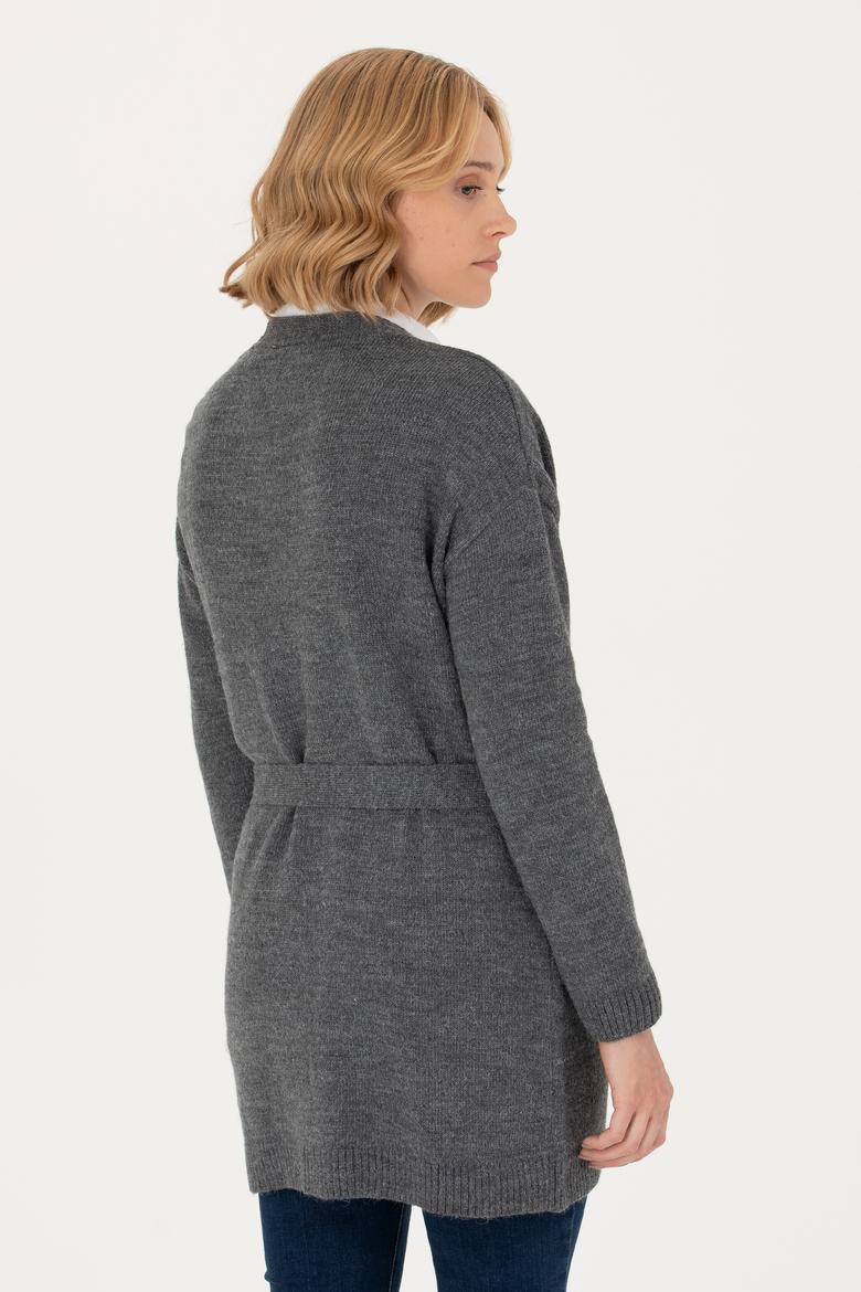 Kadın Gri Melanj Triko Hırka - 50276237025