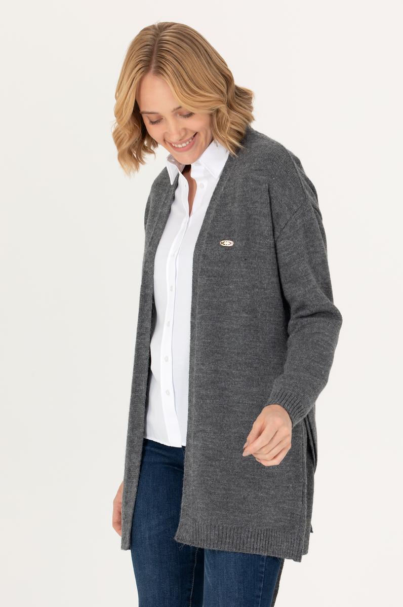 Kadın Gri Melanj Triko Hırka