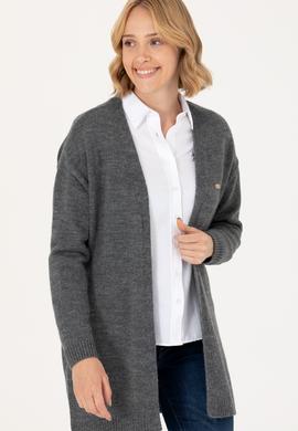 Kadın Gri Melanj Triko Hırka - 50276237025