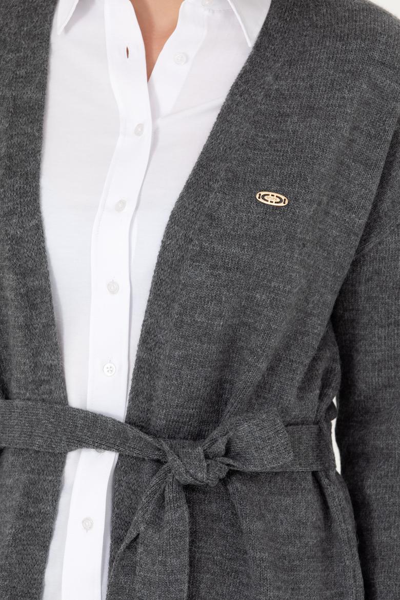 Kadın Gri Melanj Triko Hırka - 50276237025