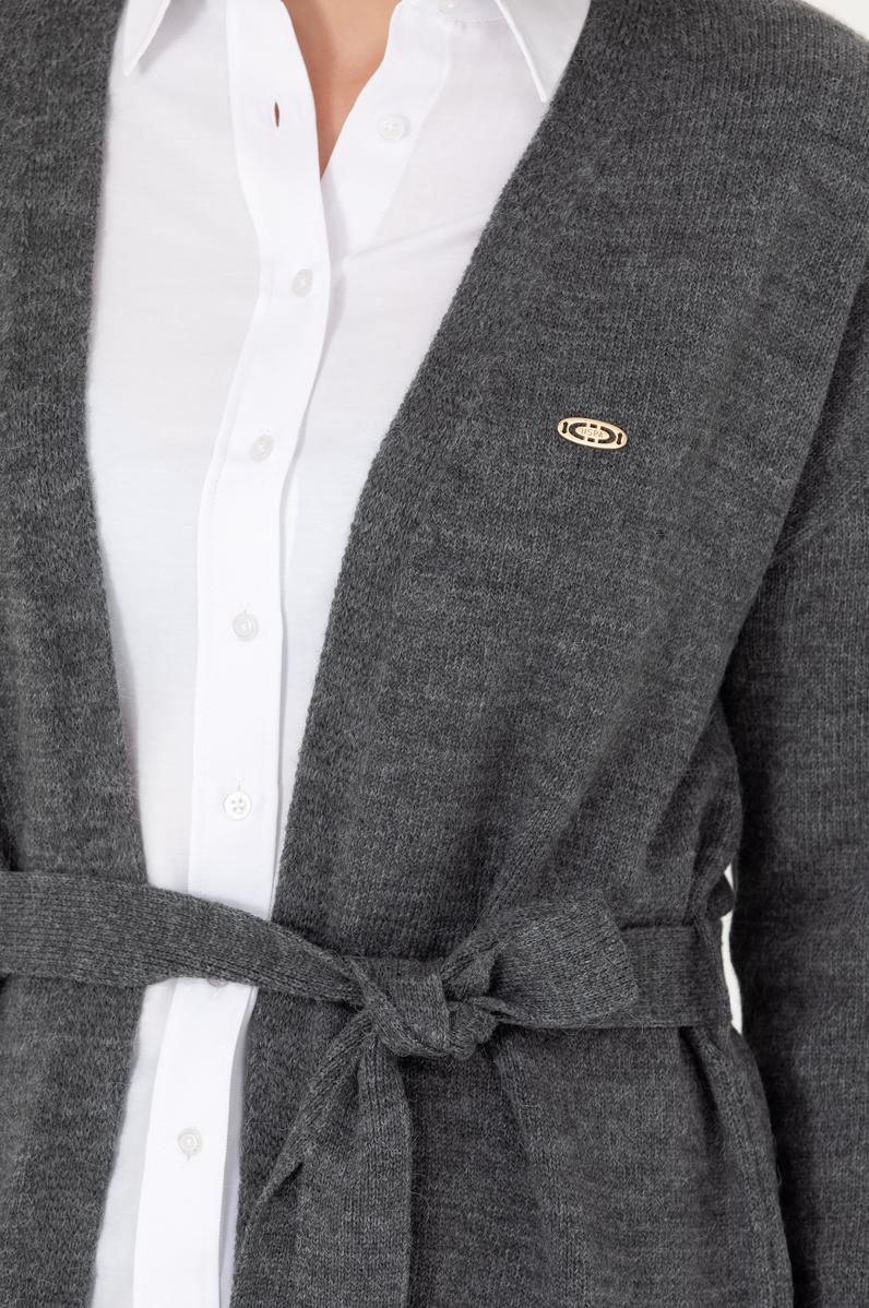 Kadın Gri Melanj Triko Hırka