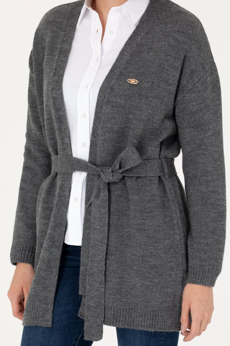 Kadın Gri Melanj Triko Hırka - 50276237025