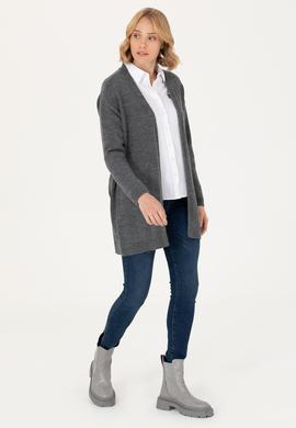 Kadın Gri Melanj Triko Hırka - 50276237025