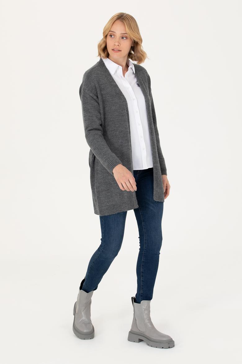 Kadın Gri Melanj Triko Hırka - 50276237025