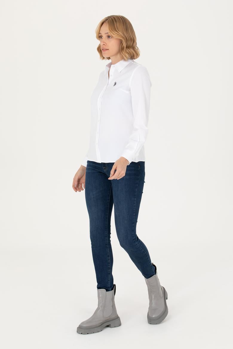 Kadın Beyaz Uzun Kollu Basic Gömlek - 50277630002