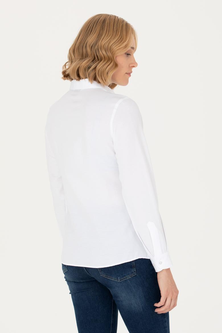 Kadın Beyaz Uzun Kollu Basic Gömlek - 50277630002