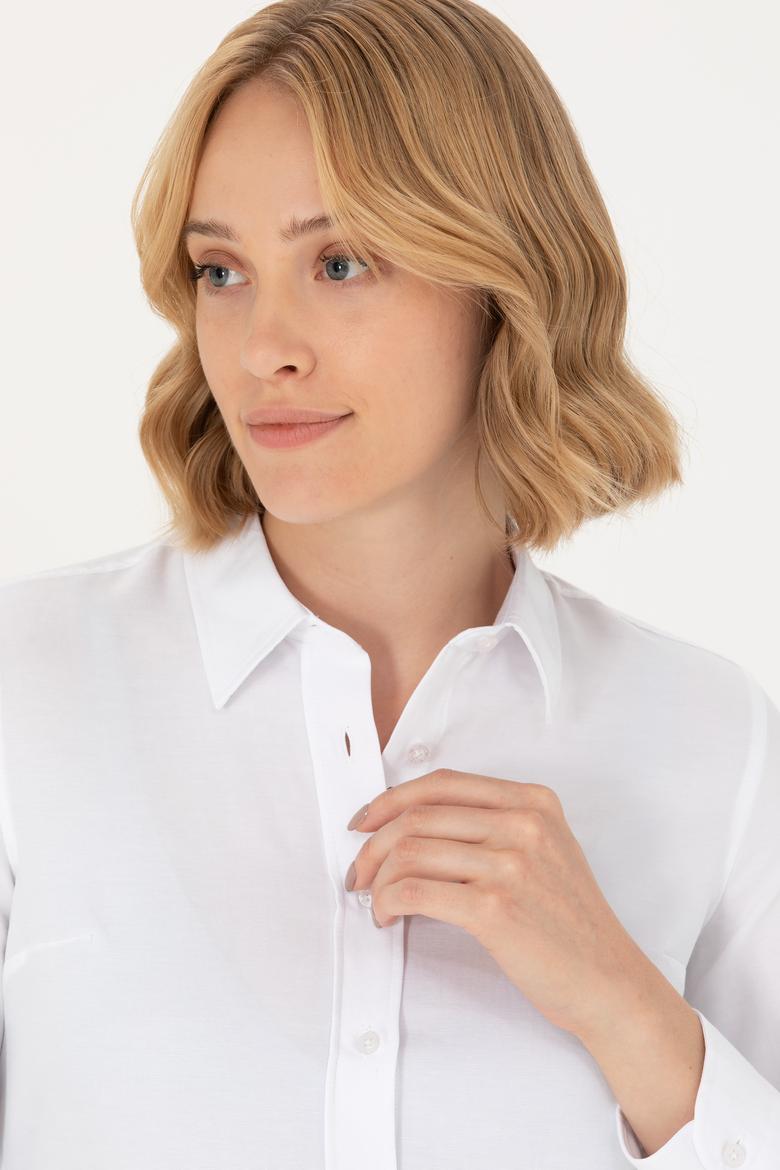 Kadın Beyaz Uzun Kollu Basic Gömlek - 50277630002