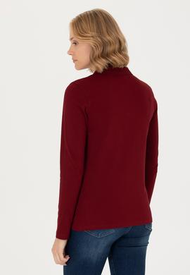 Kadın Bordo Basic Polo Yaka Sweatshirt - 50276160001