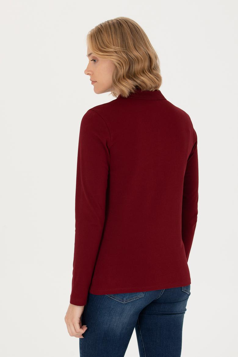 Kadın Bordo Basic Polo Yaka Sweatshirt - 50276160001