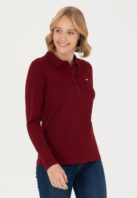 Kadın Bordo Basic Polo Yaka Sweatshirt - 50276160001