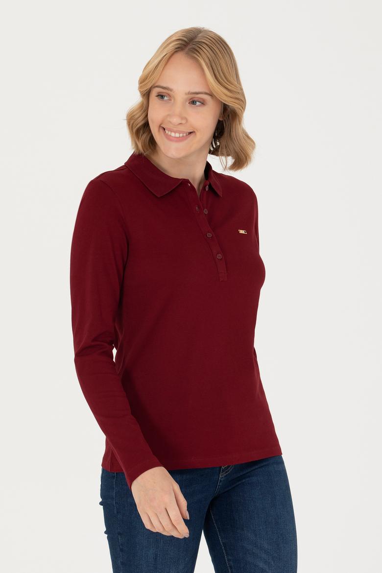 Kadın Bordo Basic Polo Yaka Sweatshirt - 50276160001