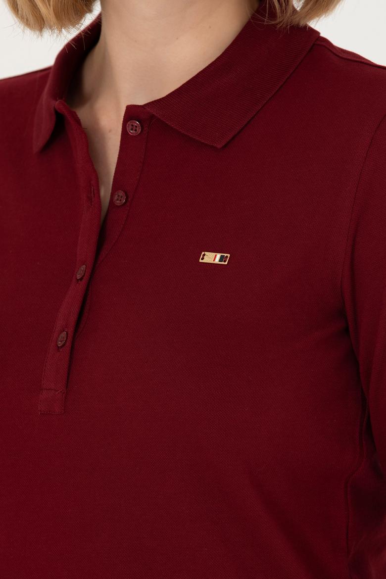 Kadın Bordo Basic Polo Yaka Sweatshirt - 50276160001