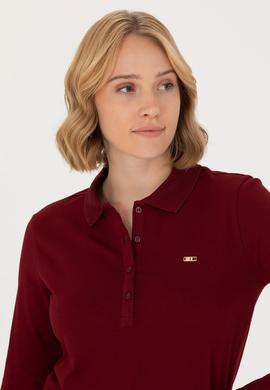 Kadın Bordo Basic Polo Yaka Sweatshirt - 50276160001