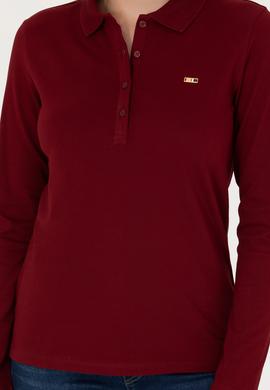 Kadın Bordo Basic Polo Yaka Sweatshirt - 50276160001