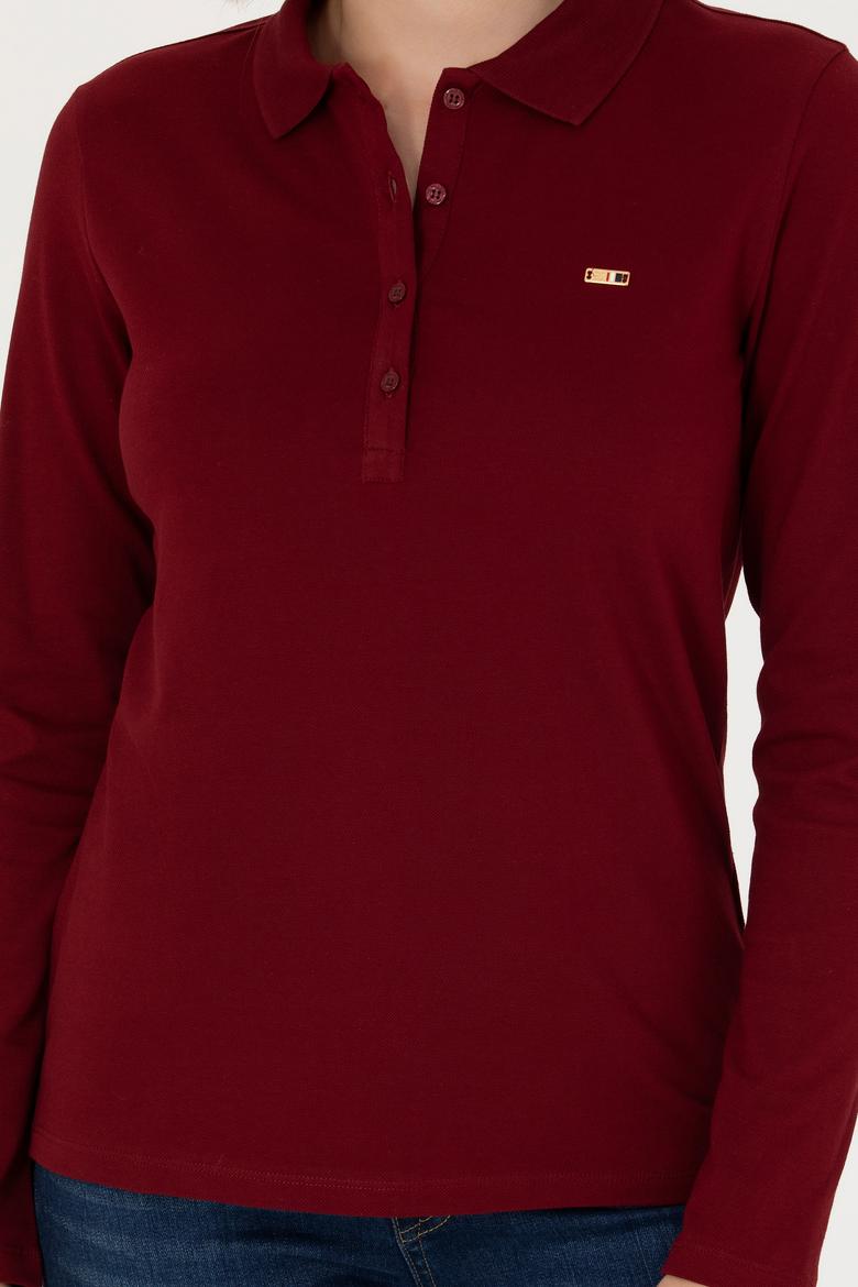 Kadın Bordo Basic Polo Yaka Sweatshirt - 50276160001