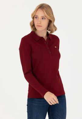 Kadın Bordo Basic Polo Yaka Sweatshirt - 50276160001