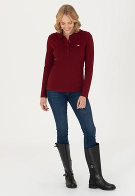 Kadın Bordo Basic Polo Yaka Sweatshirt - 50276160001