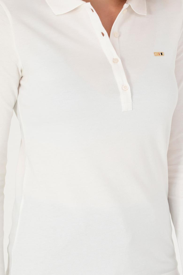 Kadın Ekru Basic Polo Yaka Sweatshirt - 50276160062