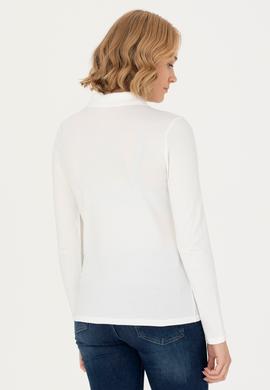 Kadın Ekru Basic Polo Yaka Sweatshirt - 50276160062