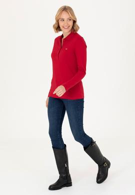 Kadın Kırmızı Basic Polo Yaka Sweatshirt - 50276160033