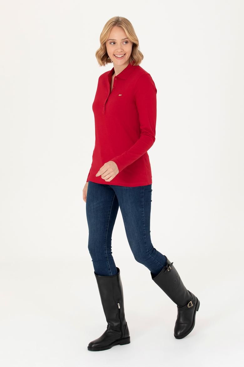 Kadın Kırmızı Basic Polo Yaka Sweatshirt - 50276160033