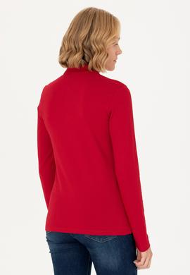 Kadın Kırmızı Basic Polo Yaka Sweatshirt - 50276160033