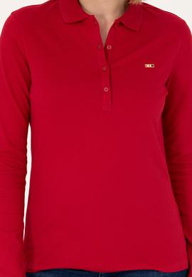 Kadın Kırmızı Basic Polo Yaka Sweatshirt - 50276160033