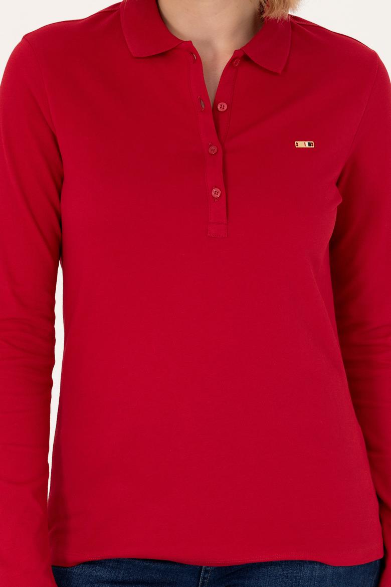 Kadın Kırmızı Basic Polo Yaka Sweatshirt - 50276160033
