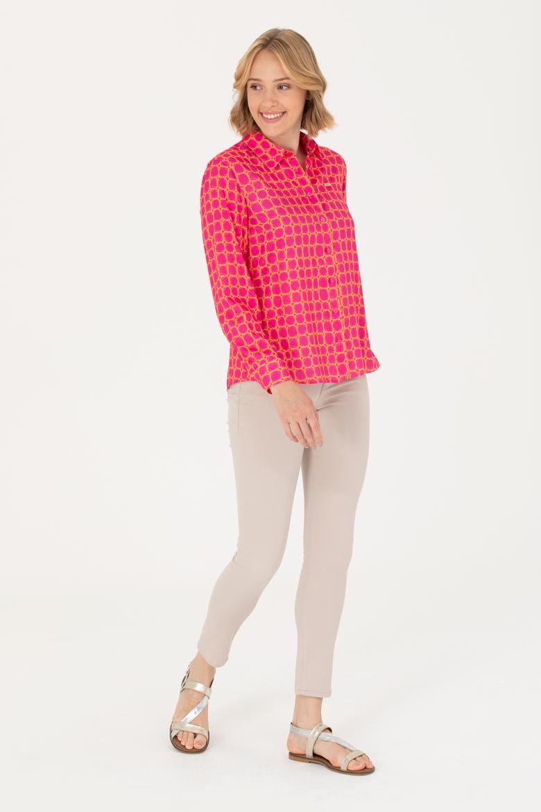 Kadın Fuşya Uzun Kollu Gömlek - 50266155018