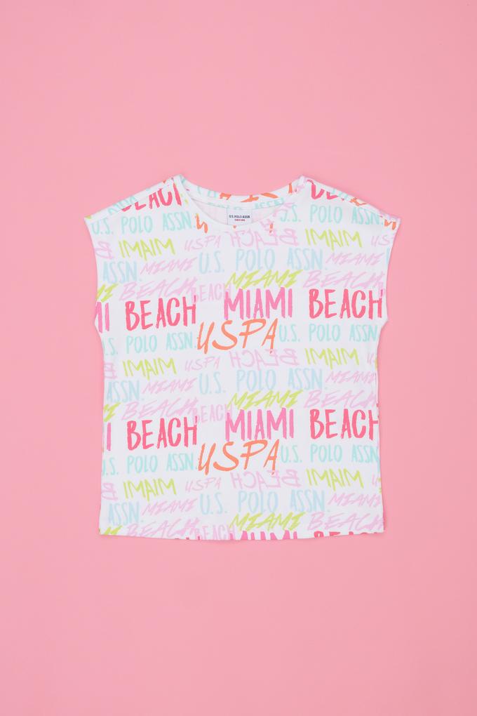 Kız Çocuk Beyaz Bisiklet Yaka Tişört