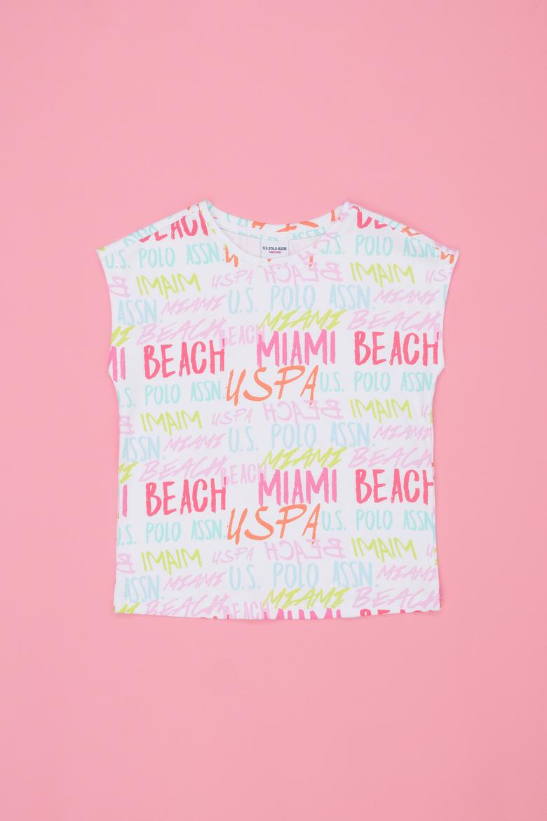 Kız Çocuk Beyaz Bisiklet Yaka Tişört