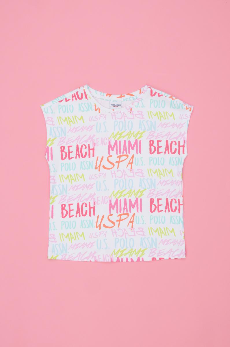 Kız Çocuk Beyaz Bisiklet Yaka Tişört