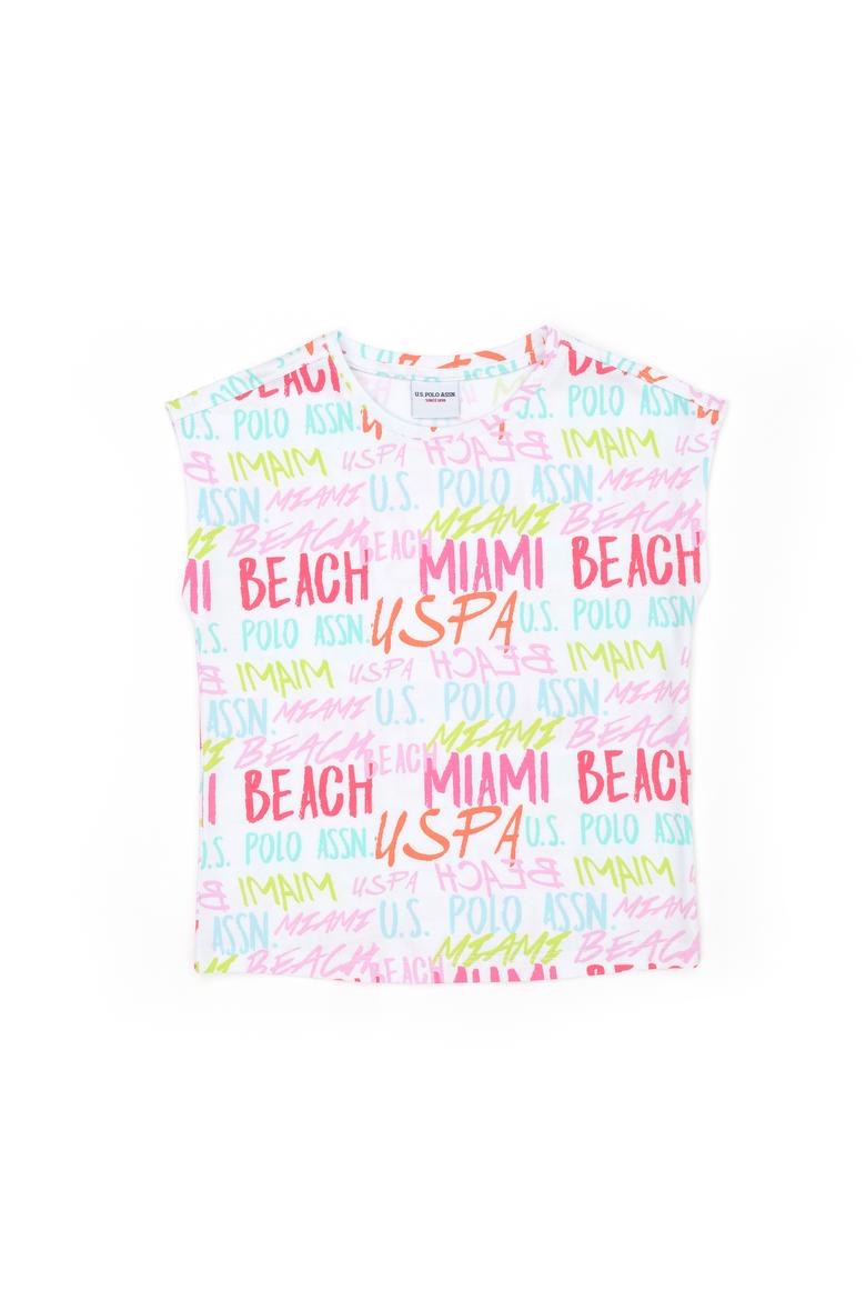 Kız Çocuk Beyaz Bisiklet Yaka Tişört - 50276748005