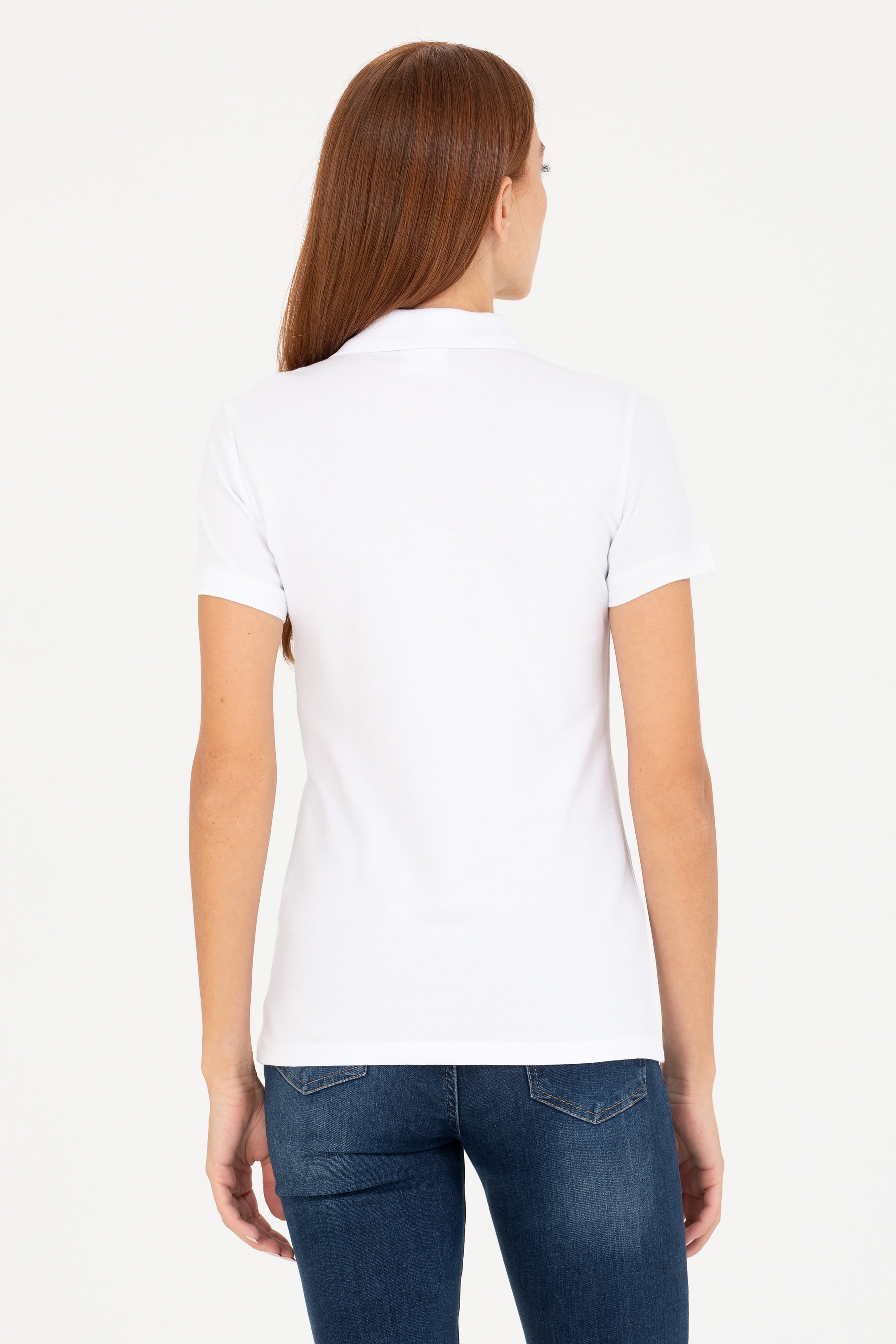 Kadın Beyaz Basic Polo Yaka Tişört - Image 5