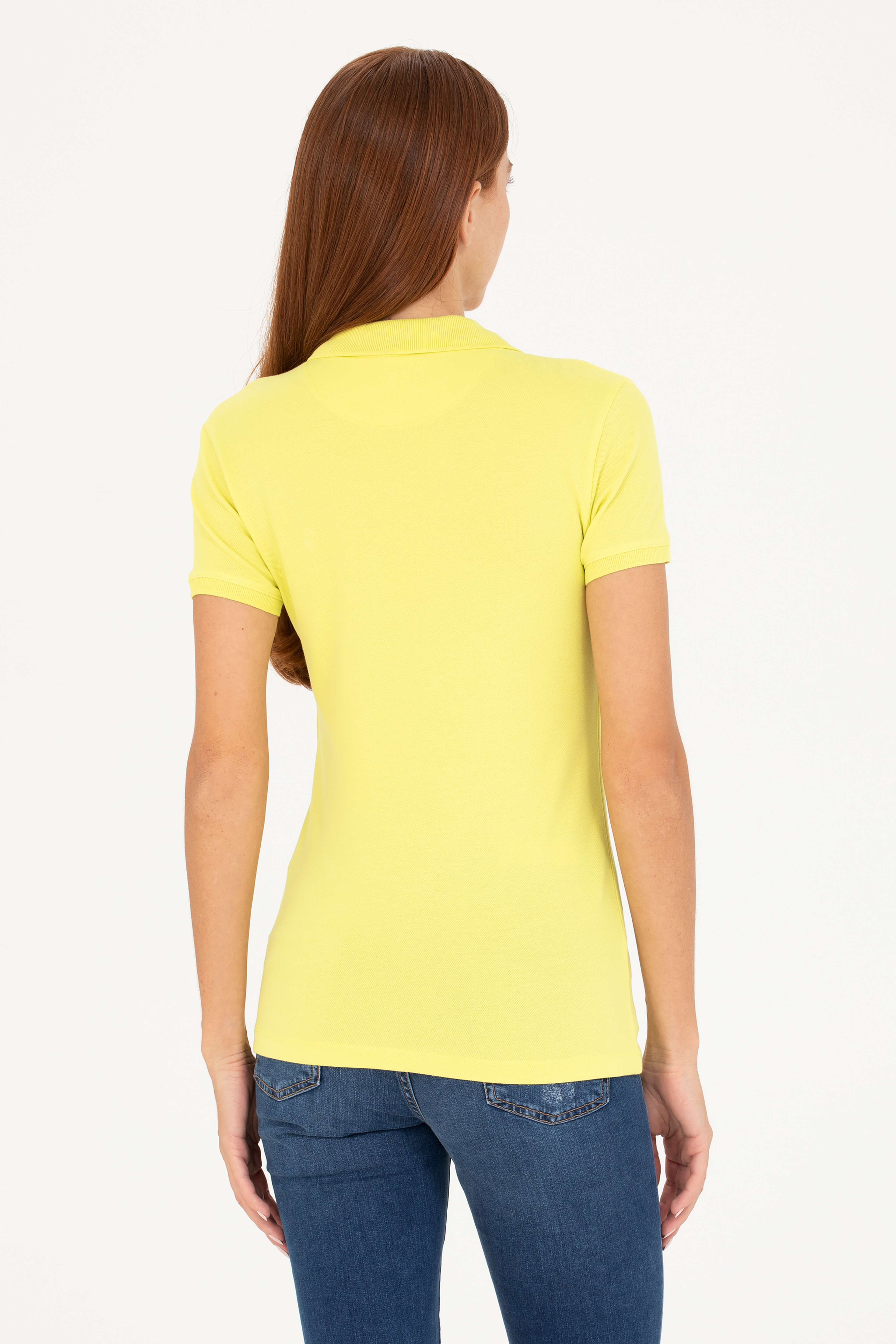 Kadın Neon Sarı Basic Polo Yaka Tişört - Image 5