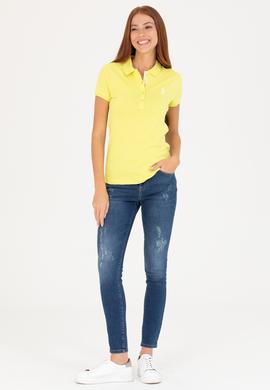 Kadın Neon Sarı Basic Polo Yaka Tişört - 50262698212