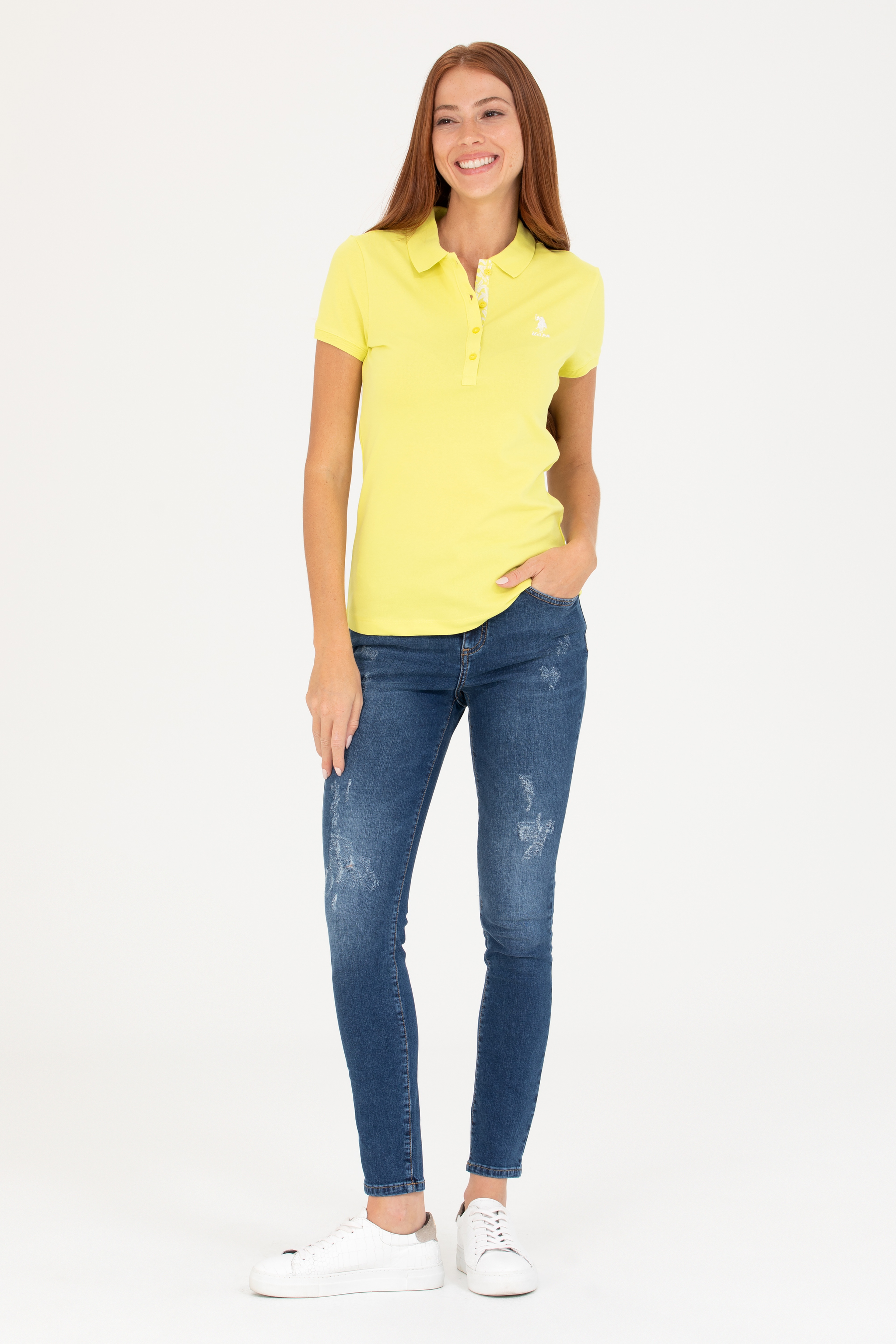 Kadın Neon Sarı Basic Polo Yaka Tişört