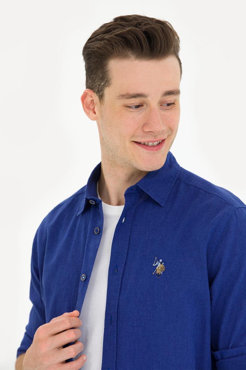 Erkek Mavi Uzun Kollu Basic Gömlek