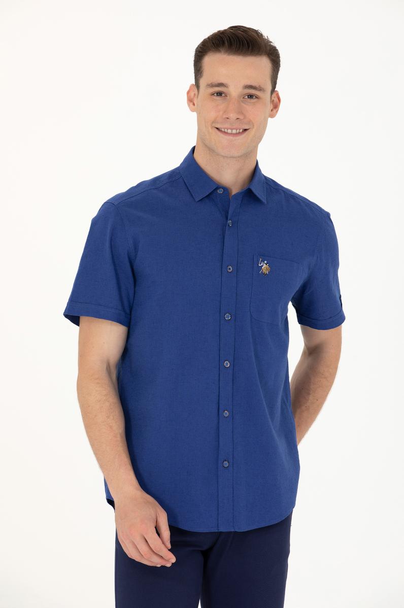 Erkek Mavi Kısa Kollu Gömlek