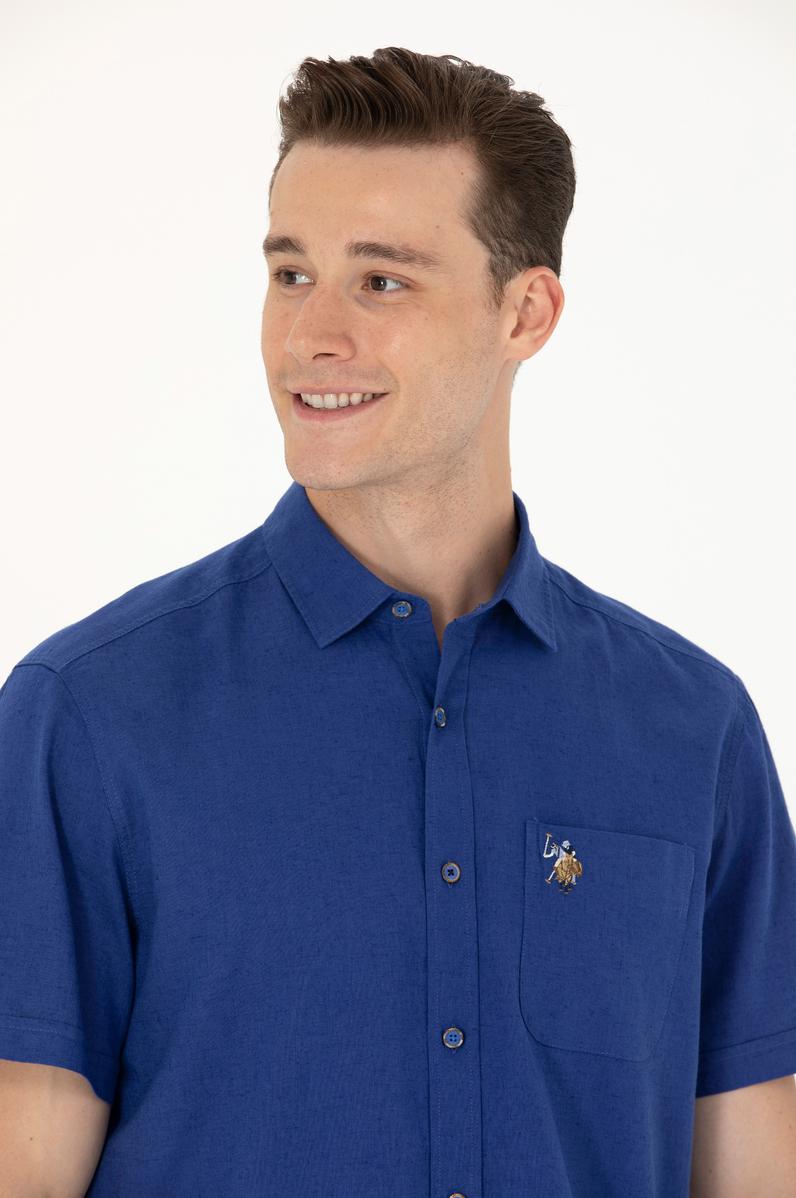 Erkek Mavi Kısa Kollu Gömlek