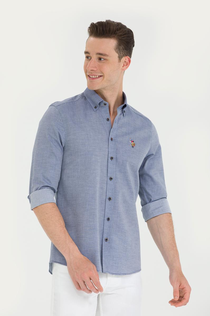 Erkek Lacivert Uzun Kollu Basic Gömlek