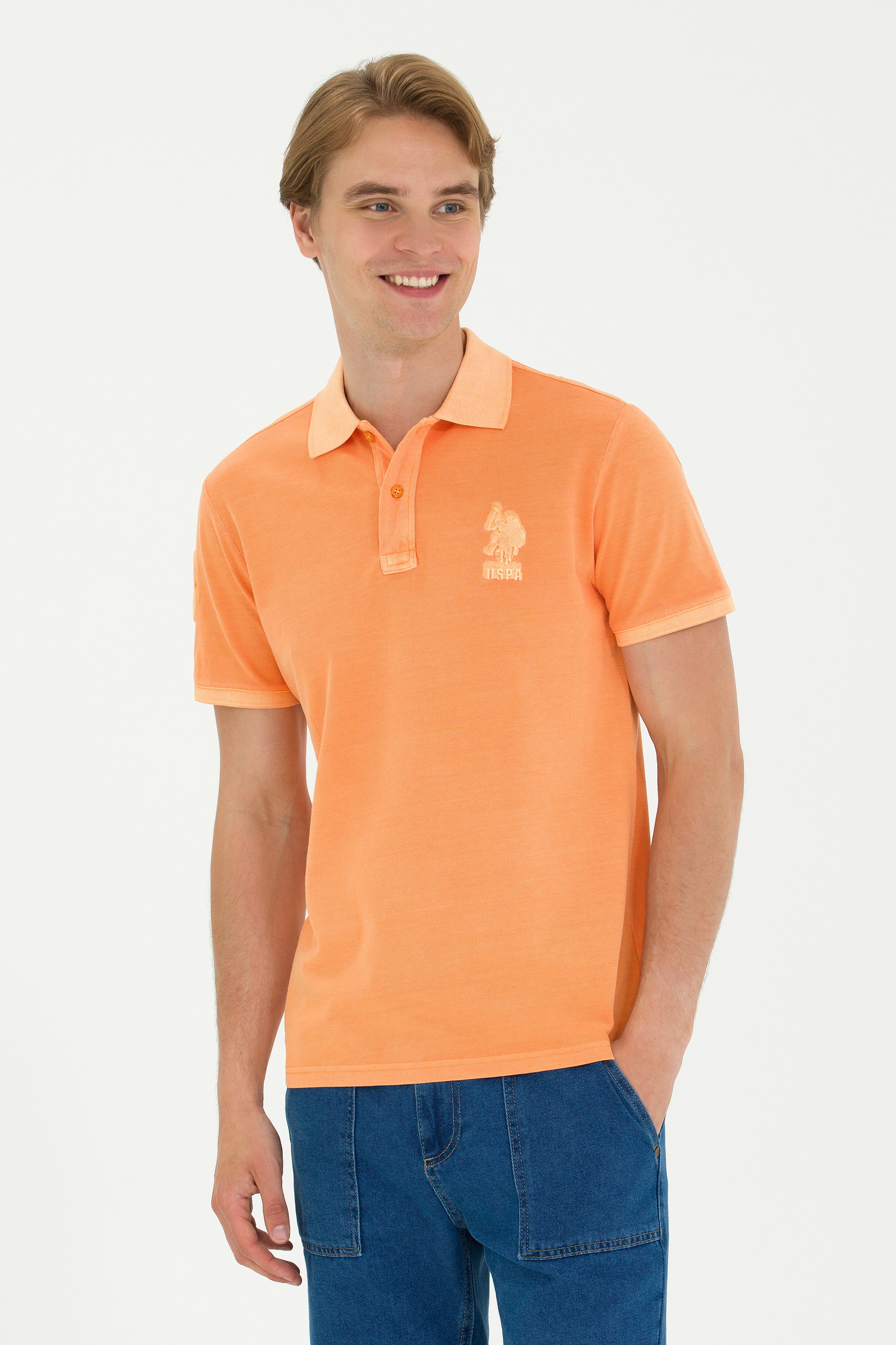 Erkek Turuncu Basic Polo Yaka Tişört - Image 3