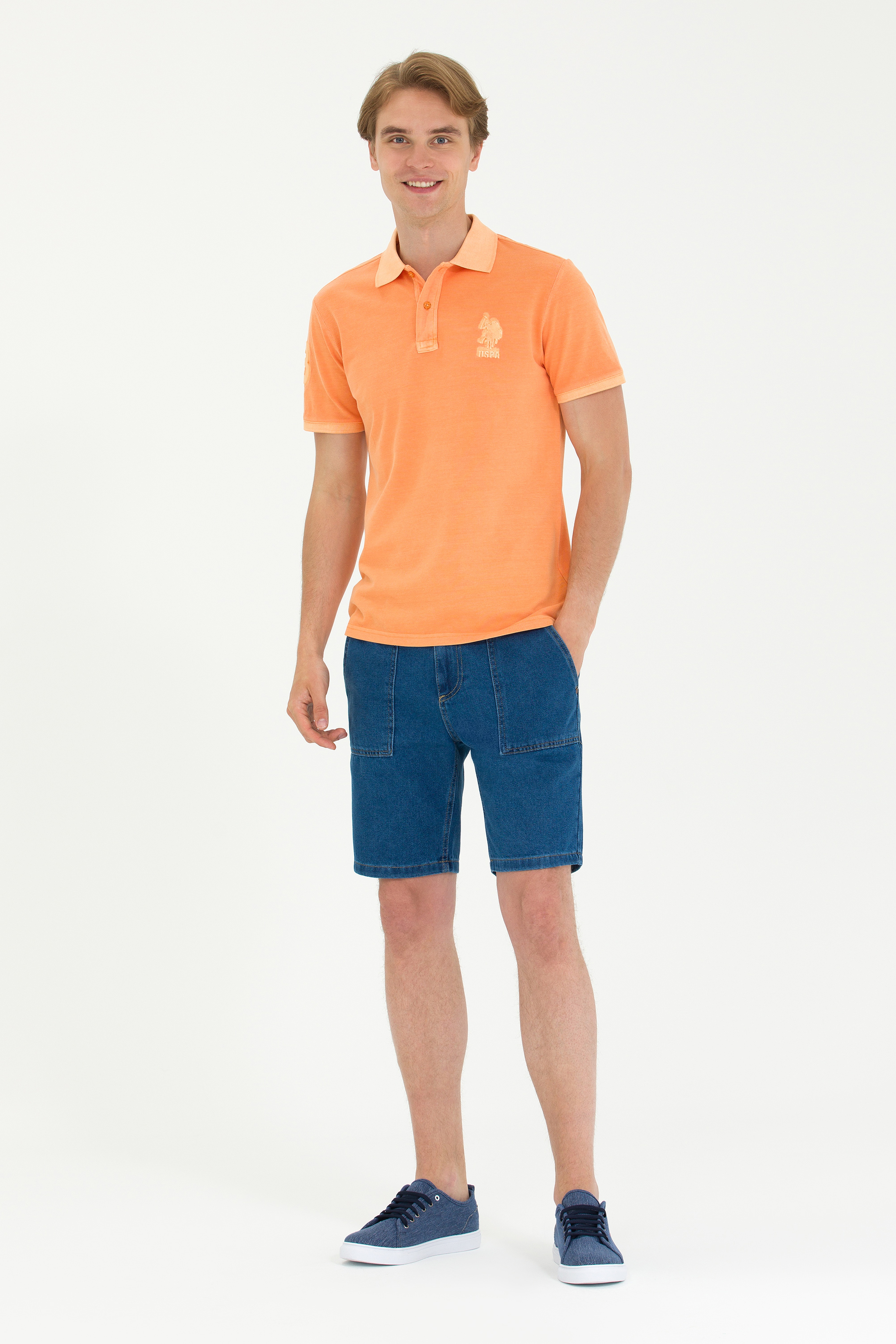 Erkek Turuncu Basic Polo Yaka Tişört