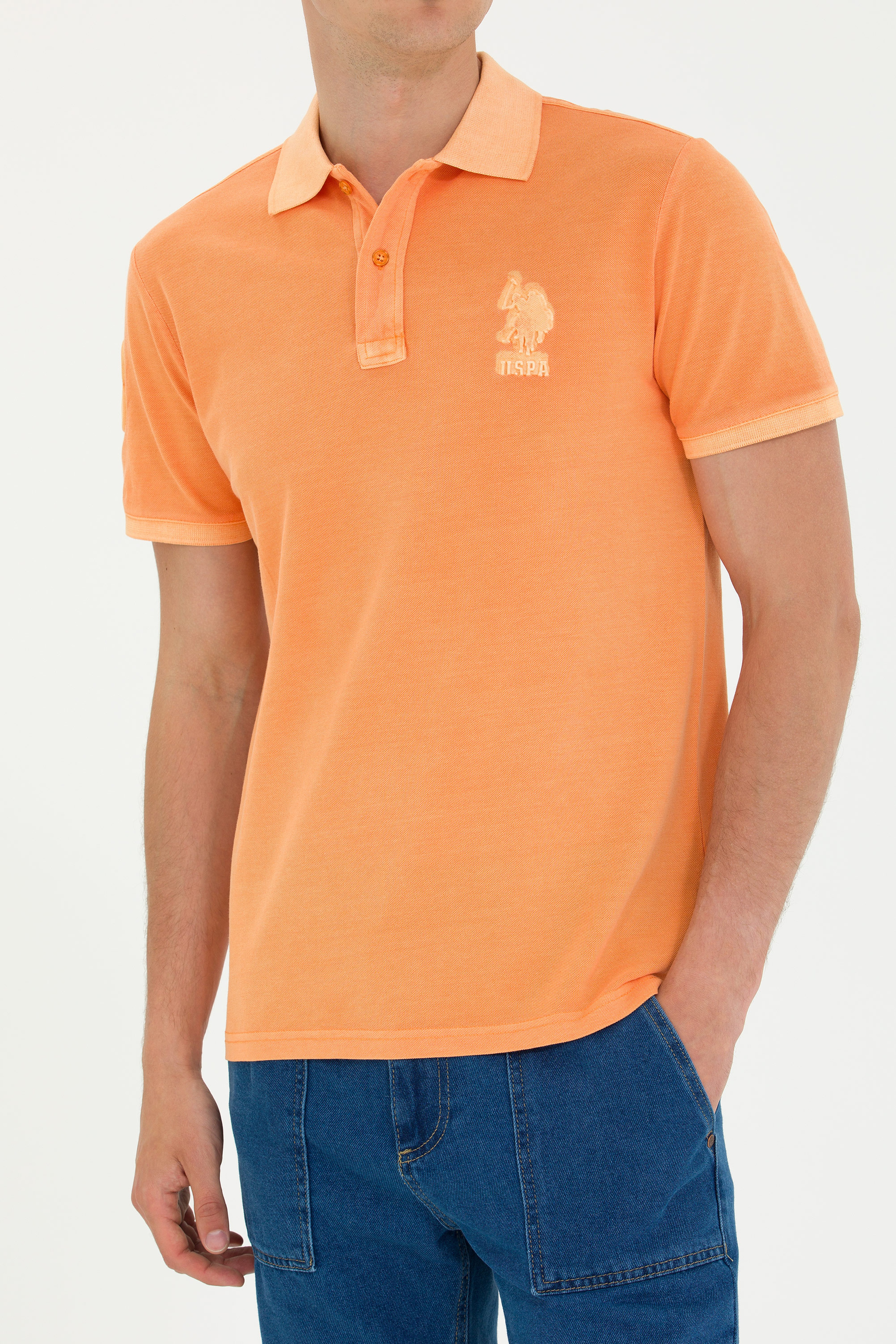 Erkek Turuncu Basic Polo Yaka Tişört - Image 6