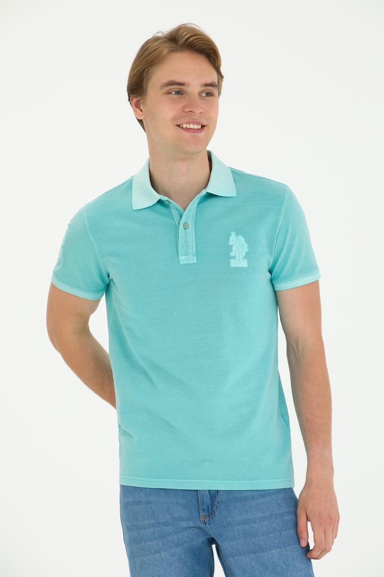 Erkek Slim Fit Polo Yaka Mint Basic Tişört