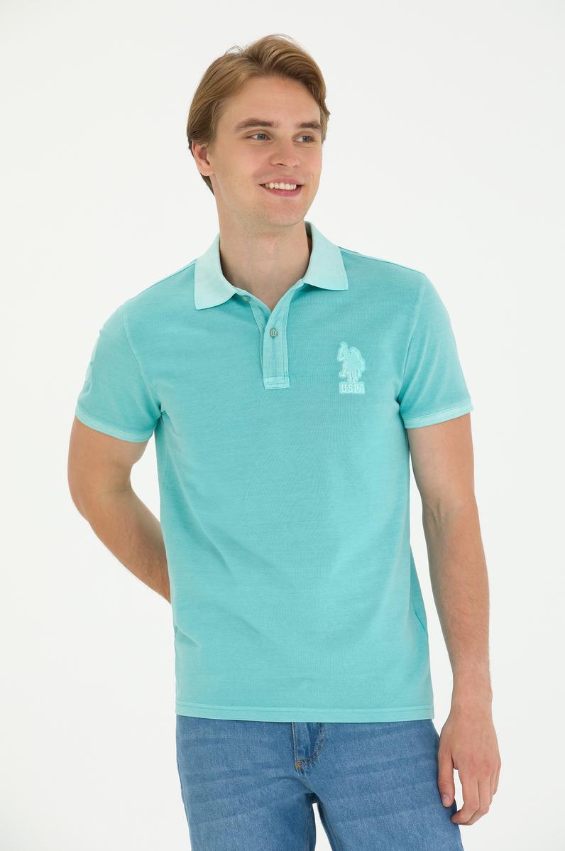 Erkek Slim Fit Polo Yaka Mint Basic Tişört